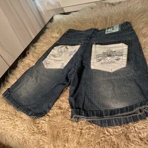 South Pole size 36  Blue Denim Shorts with White Graphic Pocket